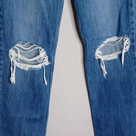 Levi's Low Pro Straight Jeans Womens 26 Blue Distressed Ripped Knee Denim Pants - Picture 6 of 16